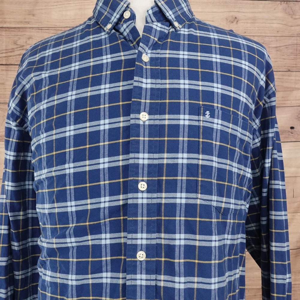 IZOD Saltwater Shirt Mens 2XL Blue Plaid Long Sleeve Button-Up Stretch Relaxed
